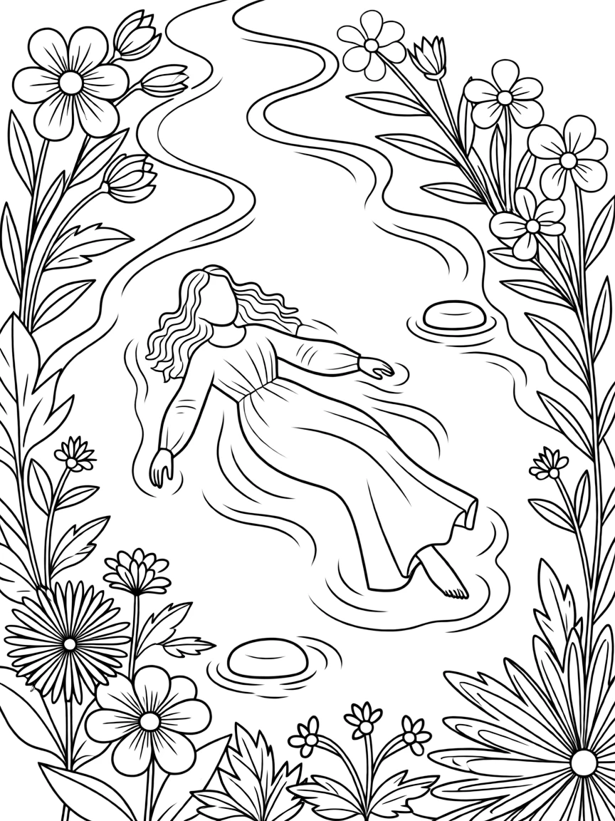 Ophelia from "Hamlet" floating in a stream surrounded by flowers