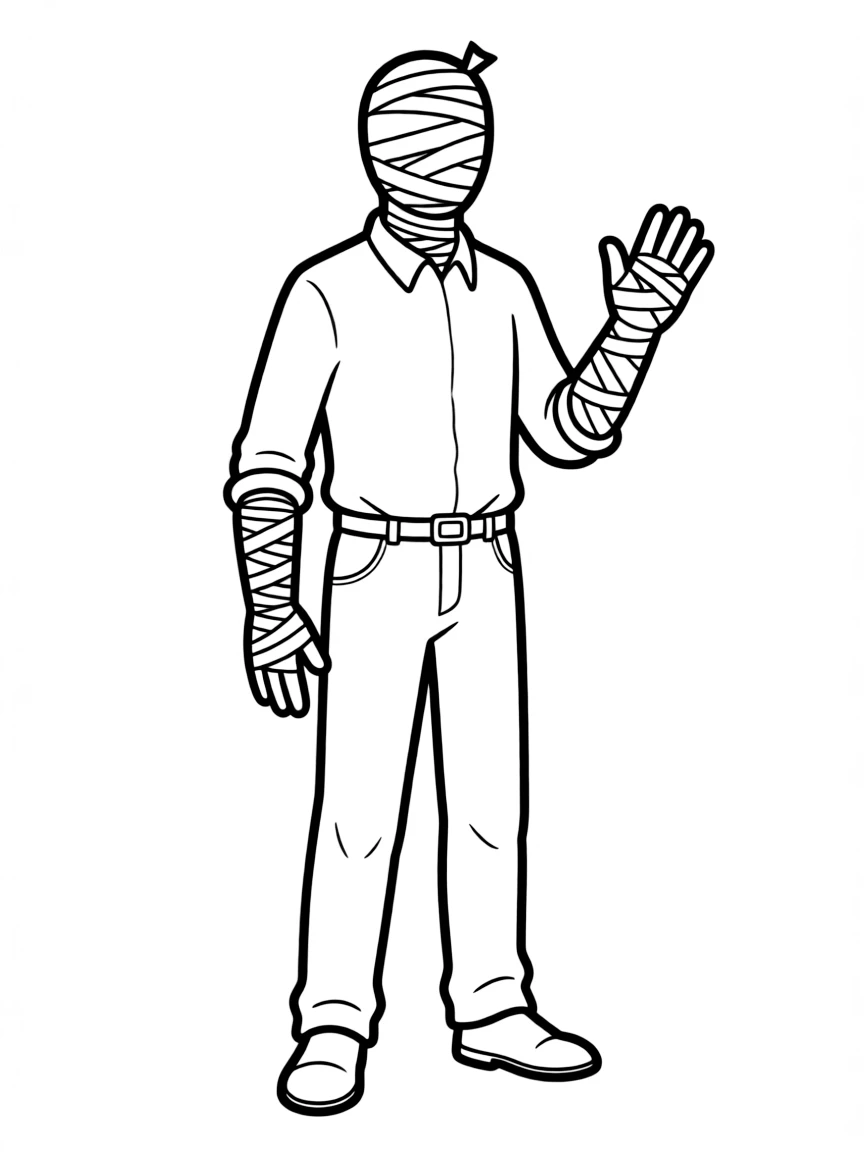 The Invisible Man with only his bandages and clothing visible
