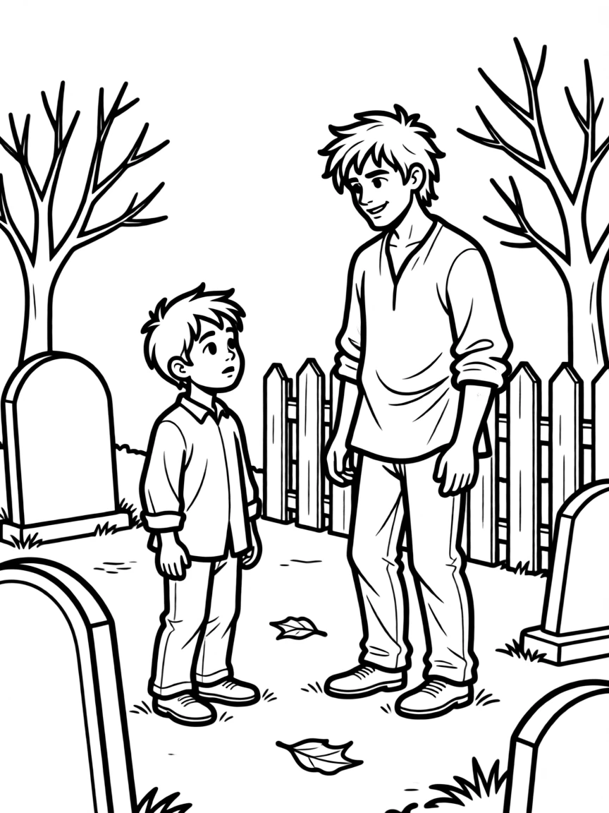 Pip from "Great Expectations" meeting the escaped convict in the graveyard