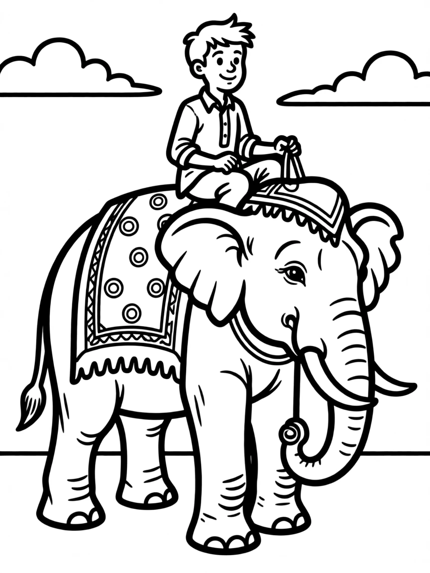 Passepartout from "Around the World in 80 Days" riding an elephant in India