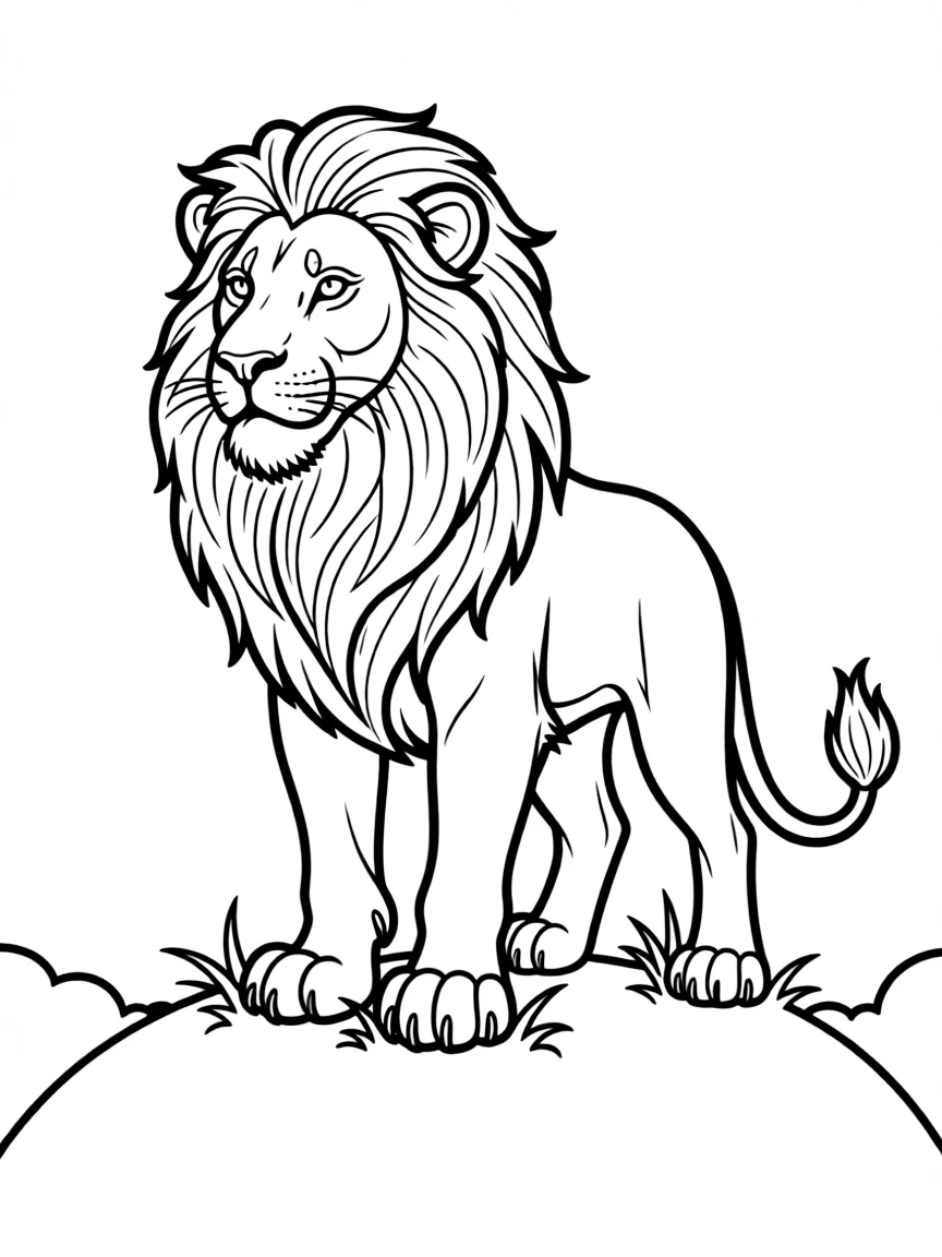 Aslan the lion from "The Chronicles of Narnia" standing majestically on a hill