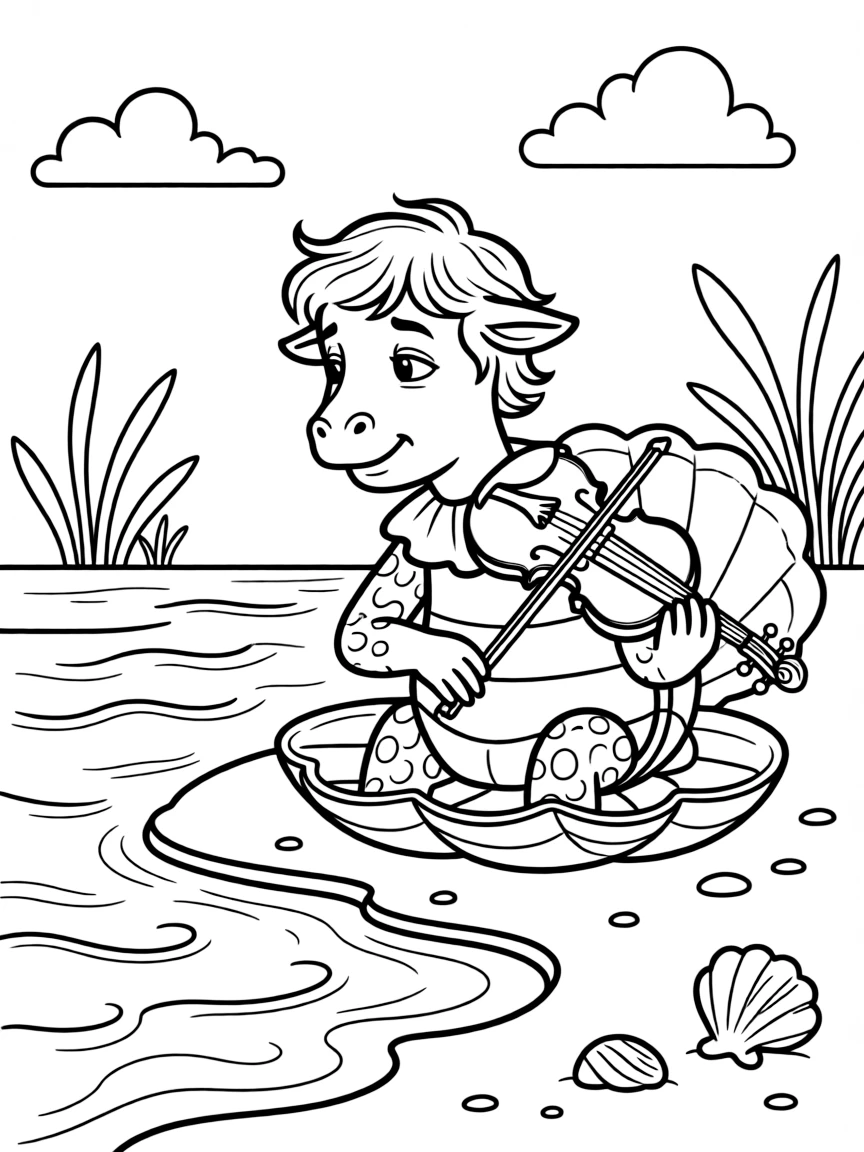 The Mock Turtle from "Alice in Wonderland" singing sadly by the seashore