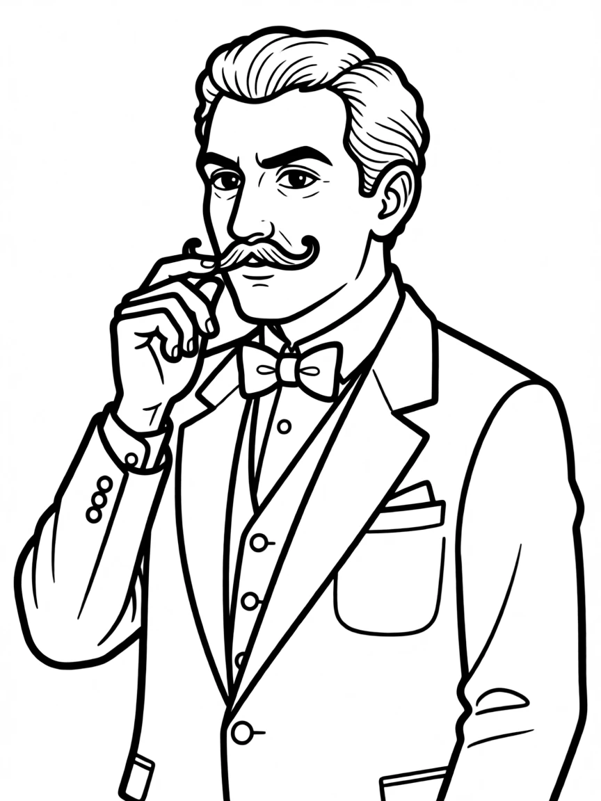 Hercule Poirot meticulously grooming his mustache while thinking