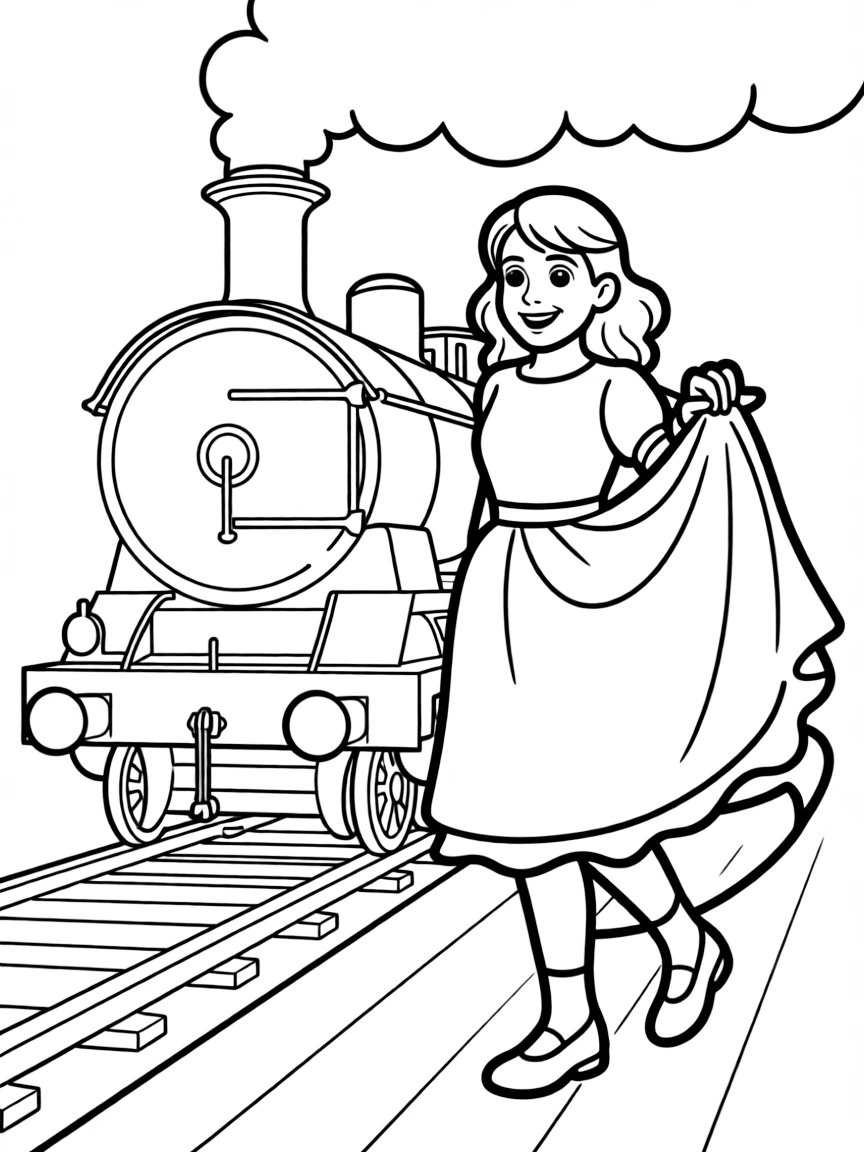 Peggy from "The Railway Children" waving her red petticoat to stop the train