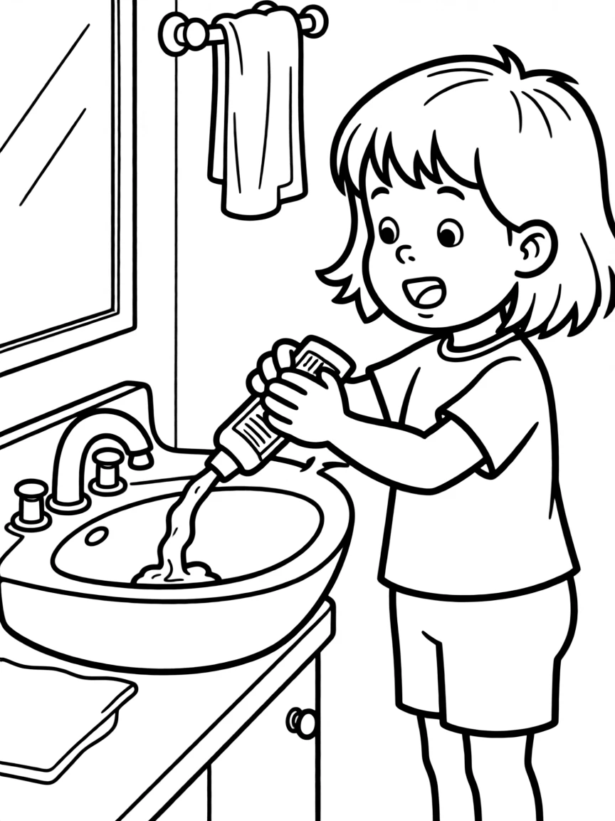 Ramona Quimby squeezing an entire tube of toothpaste into the sink