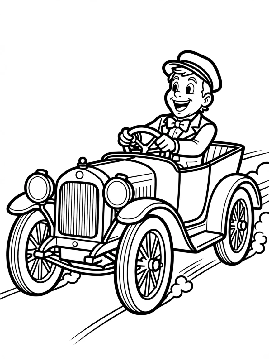 Toad from "Wind in the Willows" driving his motorcar recklessly