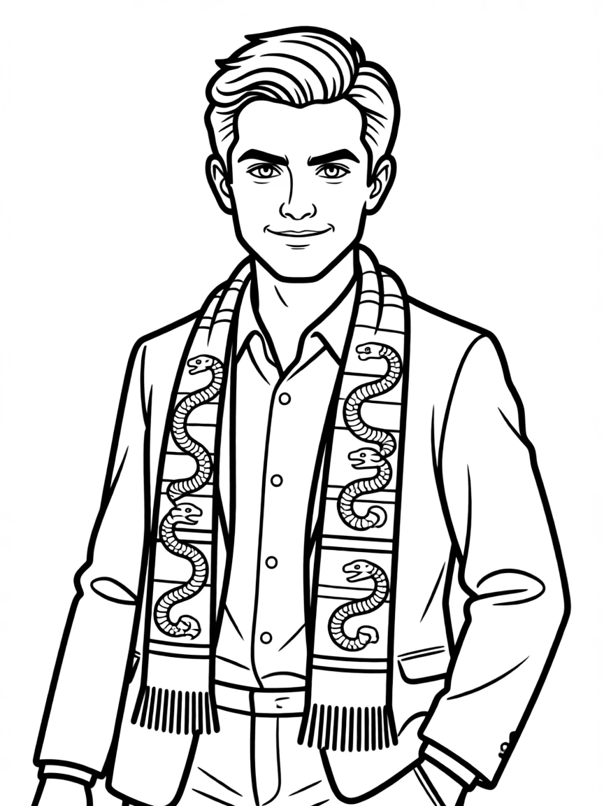 Draco Malfoy with his sneer and Slytherin scarf