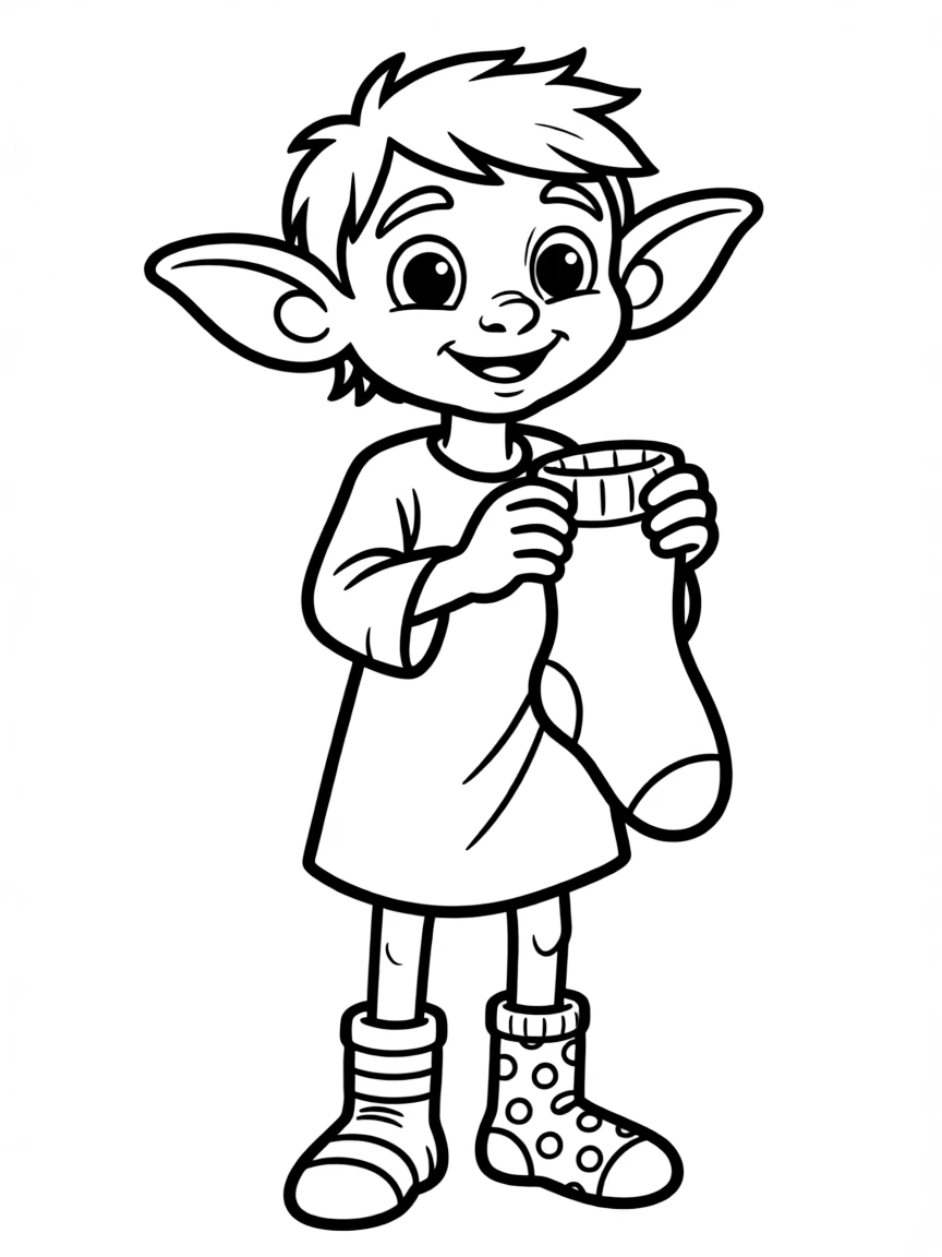 Dobby the house elf with mismatched socks holding a sock