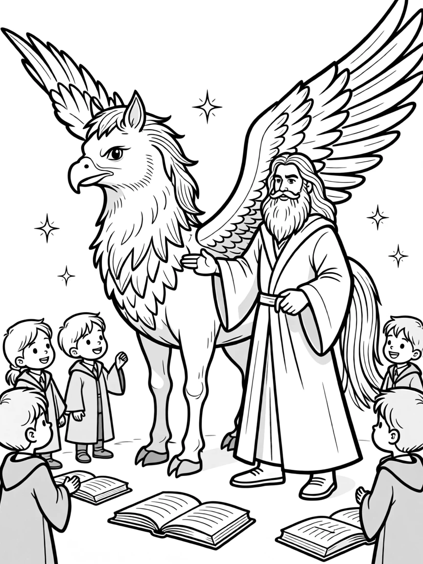 Hagrid's magical creatures class with a hippogriff
