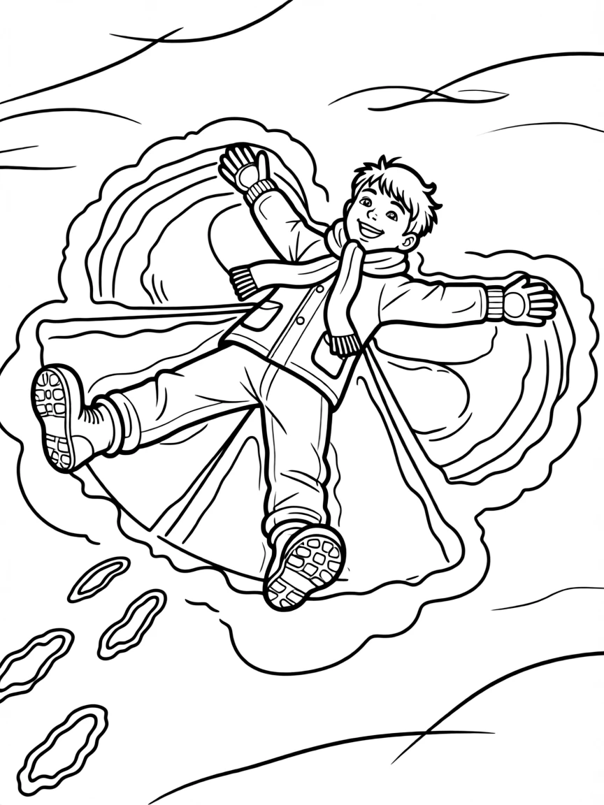 The Snowy Day's Peter making snow angels and footprints