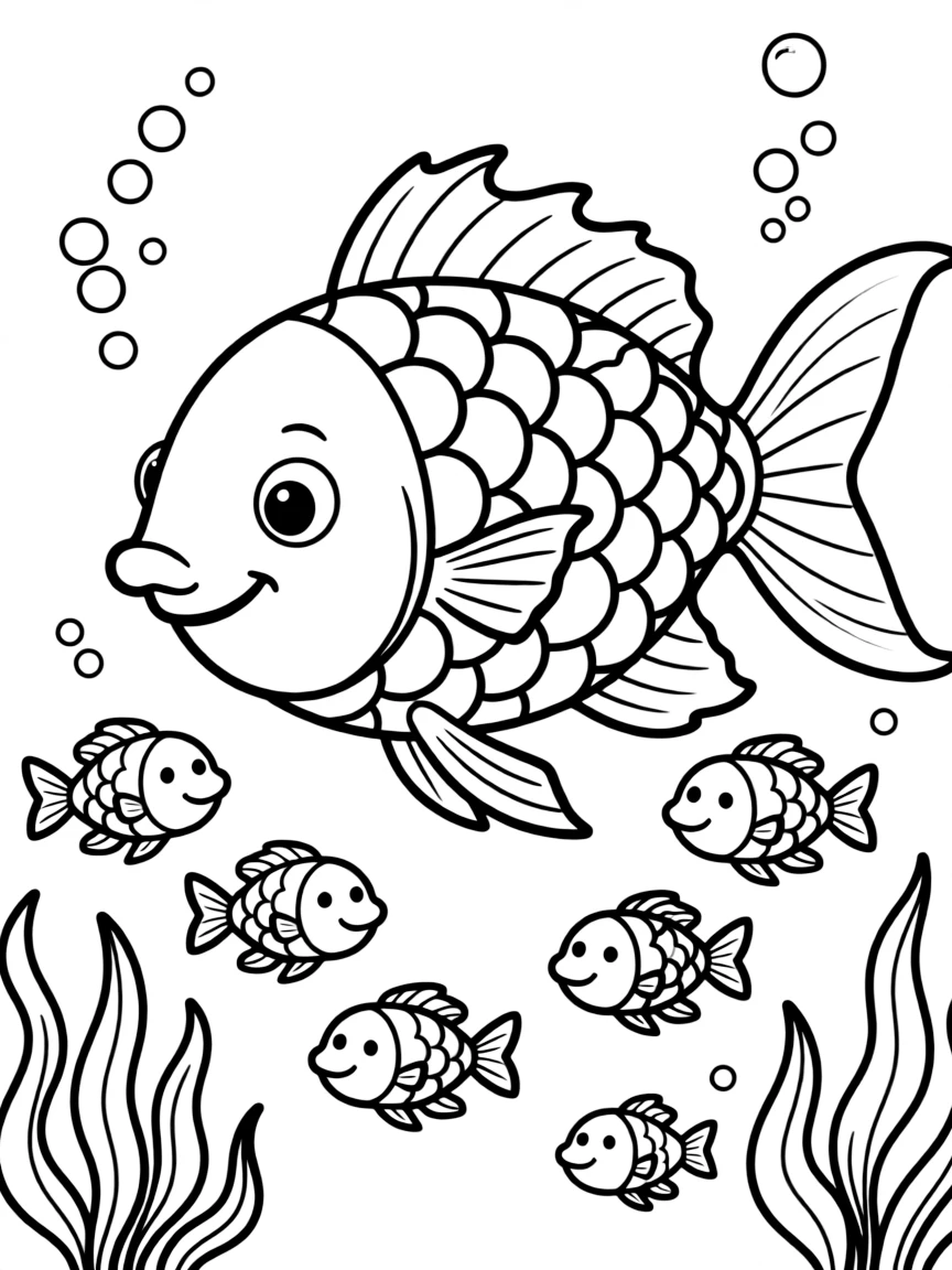 The Rainbow Fish sharing his shiny scales with other fish
