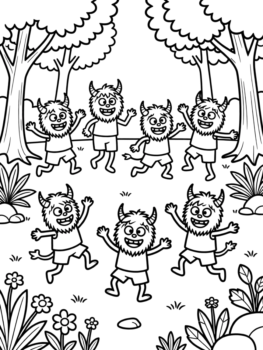 Wild Things from "Where the Wild Things Are" having a wild rumpus