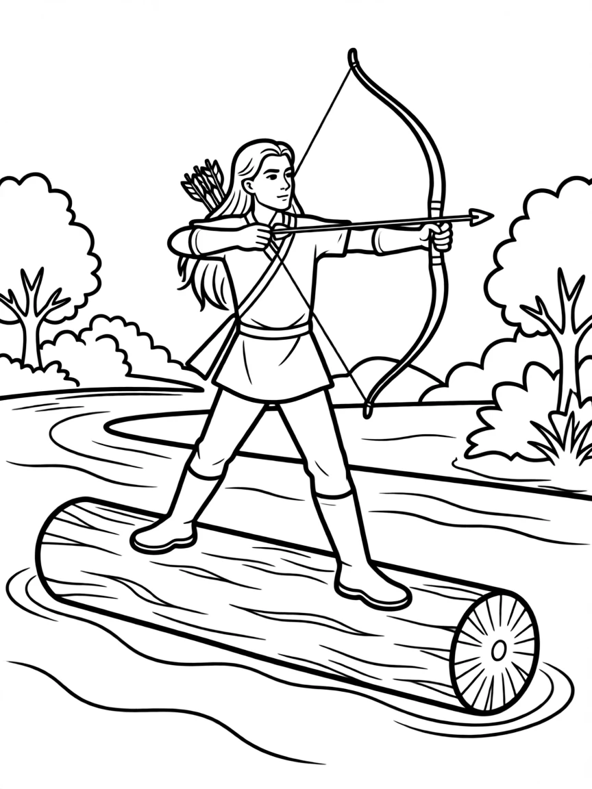 Legolas shooting arrows while balancing on a moving object