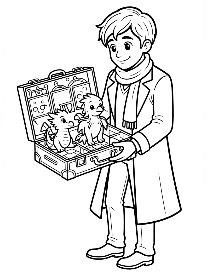 Newt Scamander with his magical suitcase of creatures