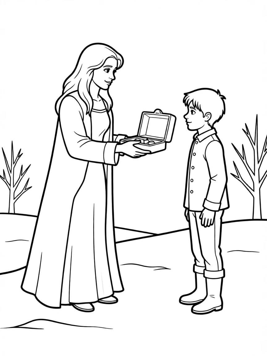 The White Witch offering Edmund Turkish Delight in Narnia