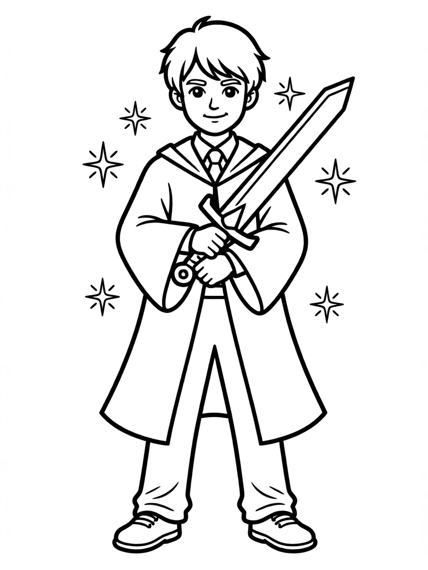 Neville Longbottom standing bravely with the Sword of Gryffindor