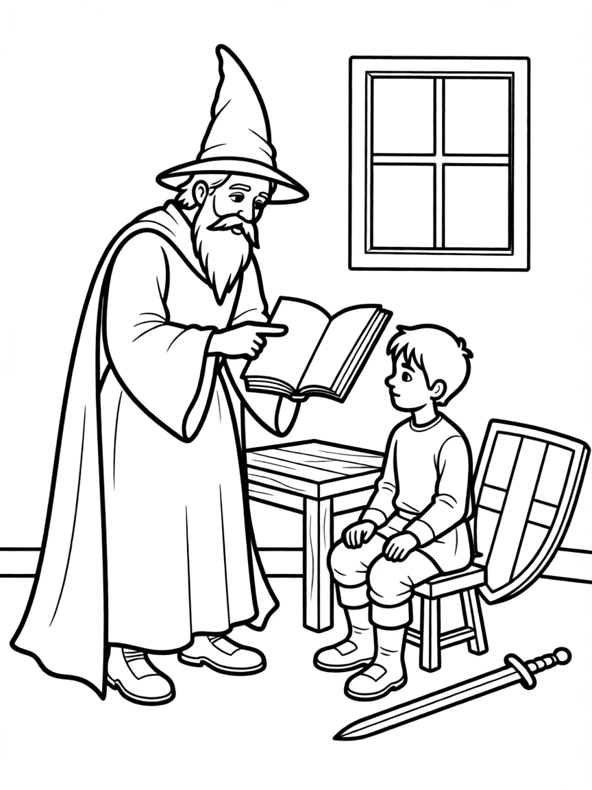 Merlin from "The Once and Future King" teaching young Arthur