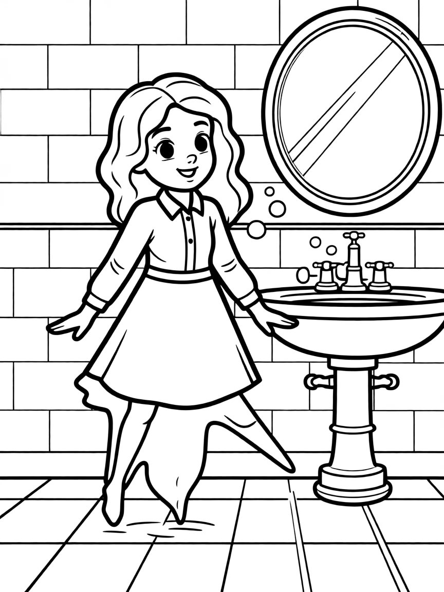 Moaning Myrtle haunting the Hogwarts bathroom