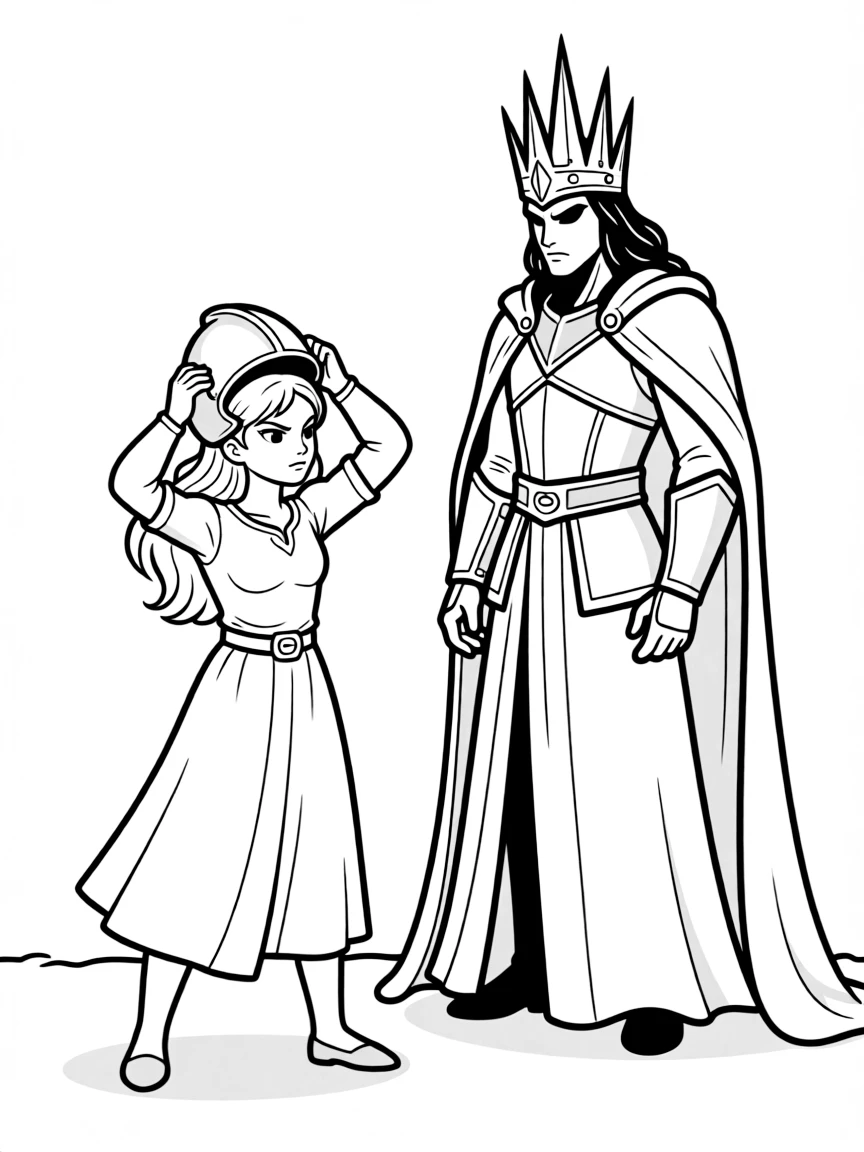 Eowyn removing her helmet to reveal she's a woman facing the Witch-king
