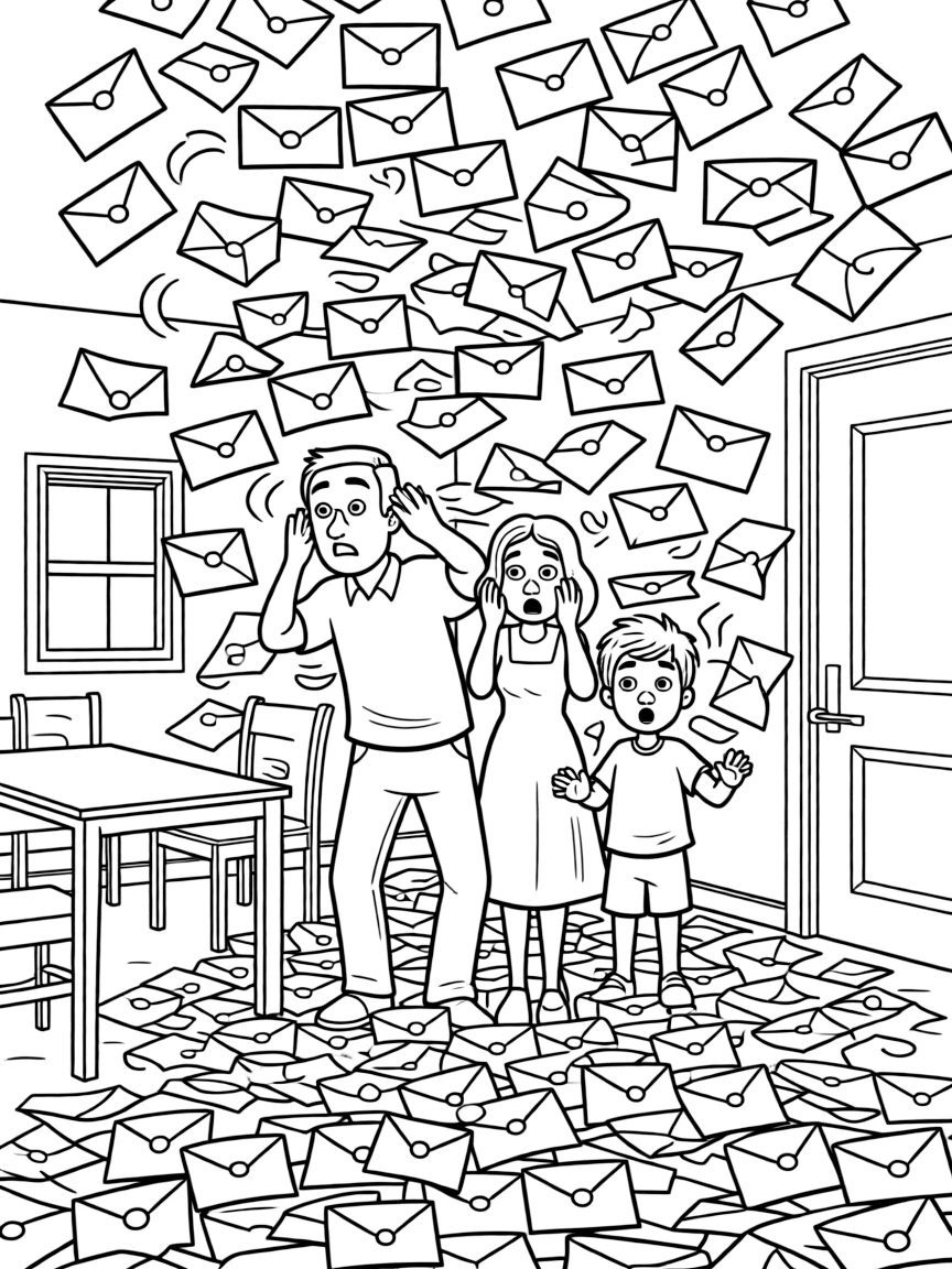 The Dursleys cowering as Hogwarts letters flood their home