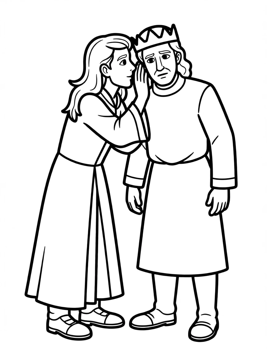 Gríma Wormtongue whispering in King Théoden's ear