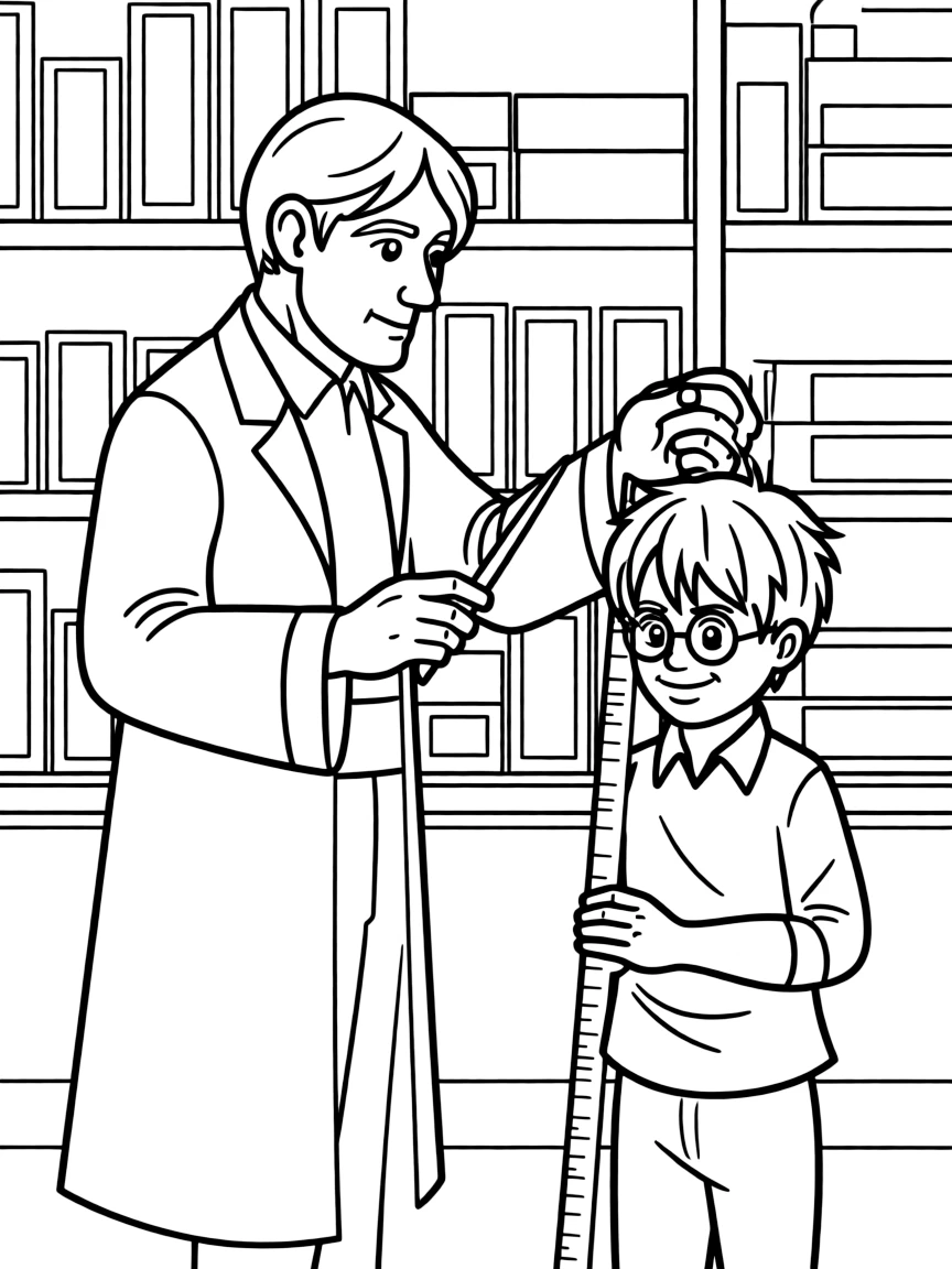 Ollivander measuring Harry for his first wand