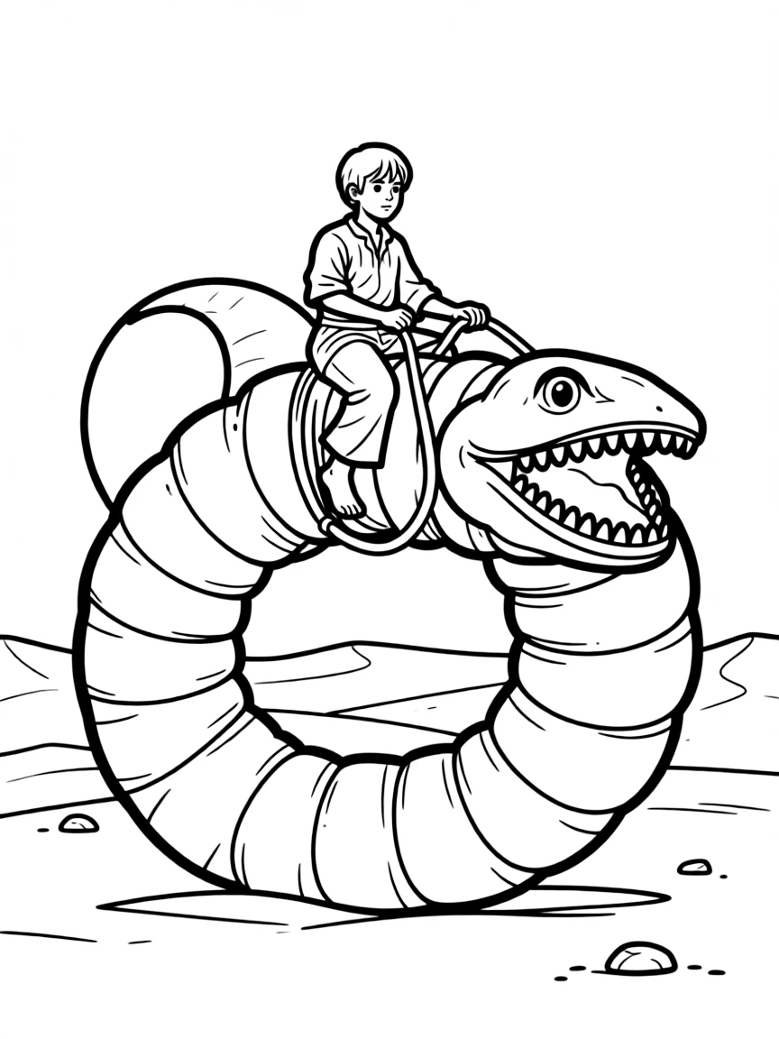 Muad'Dib riding a sandworm in "Dune"