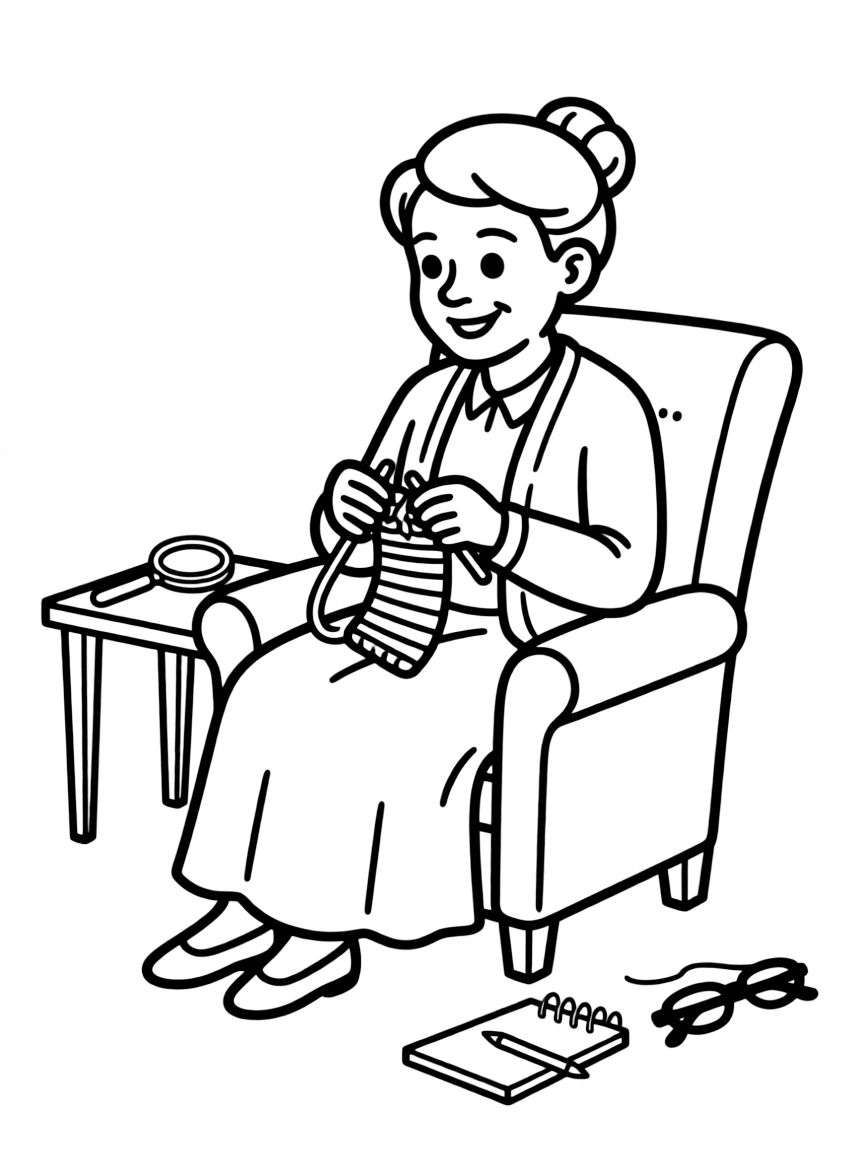 Miss Marple knitting while solving a murder mystery