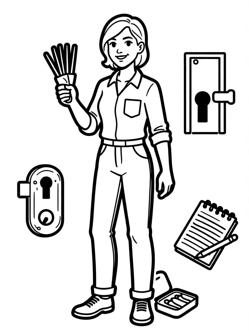 Kinsey Millhone from Sue Grafton's alphabet series with her lock-picking tools