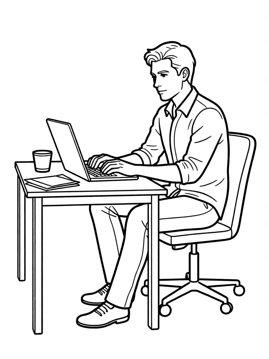 Mikael Blomkvist from "The Girl with the Dragon Tattoo" typing on his laptop