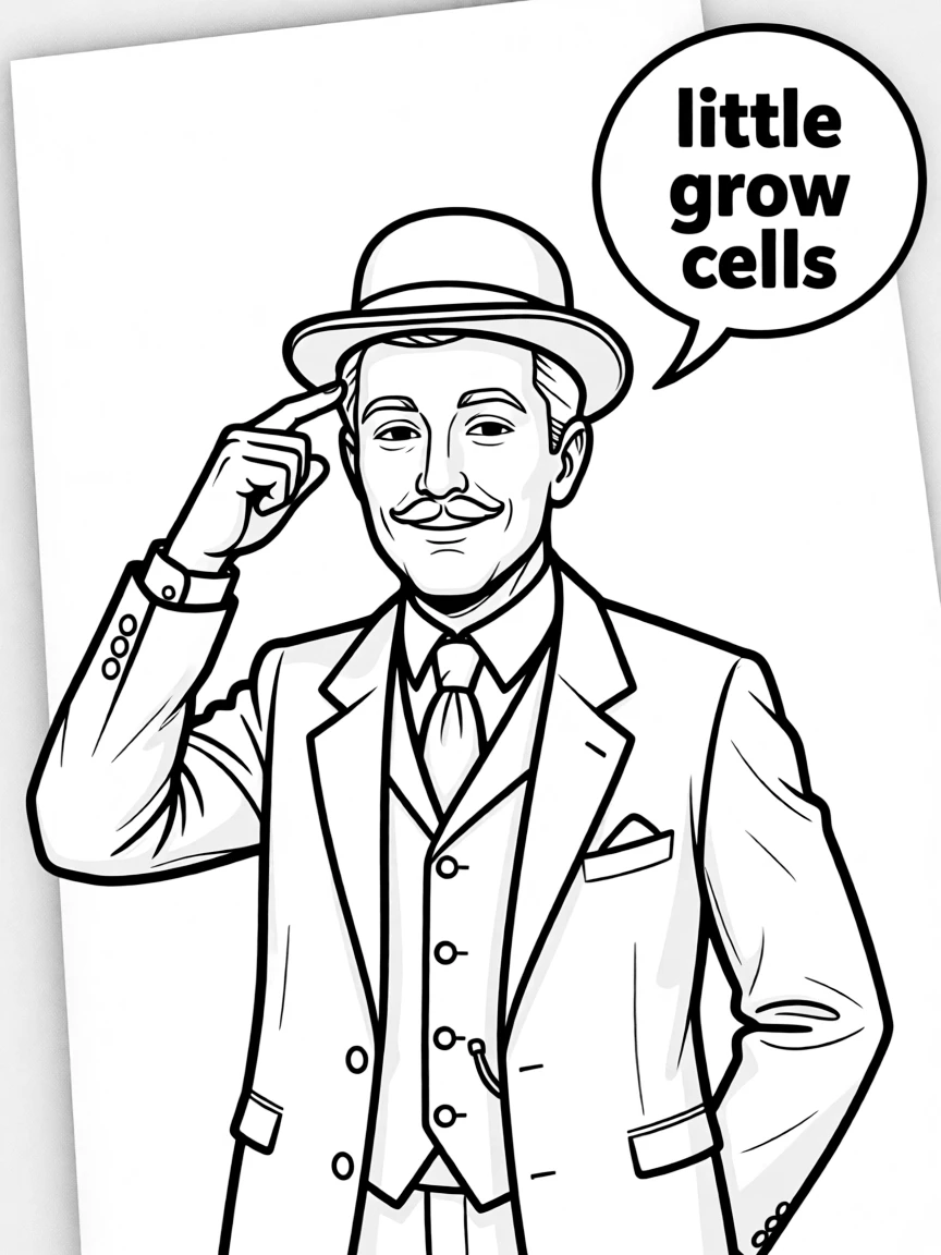 Poirot pointing at his head saying "little gray cells"