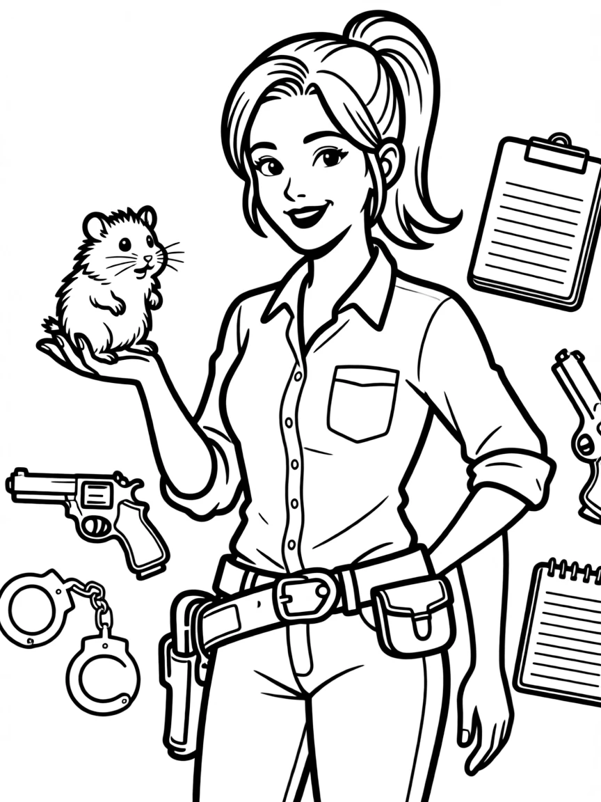 Stephanie Plum with her hamster Rex and bounty hunter gear