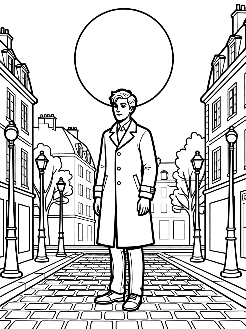 Auguste Dupin from Edgar Allan Poe's stories in a moonlit Paris street