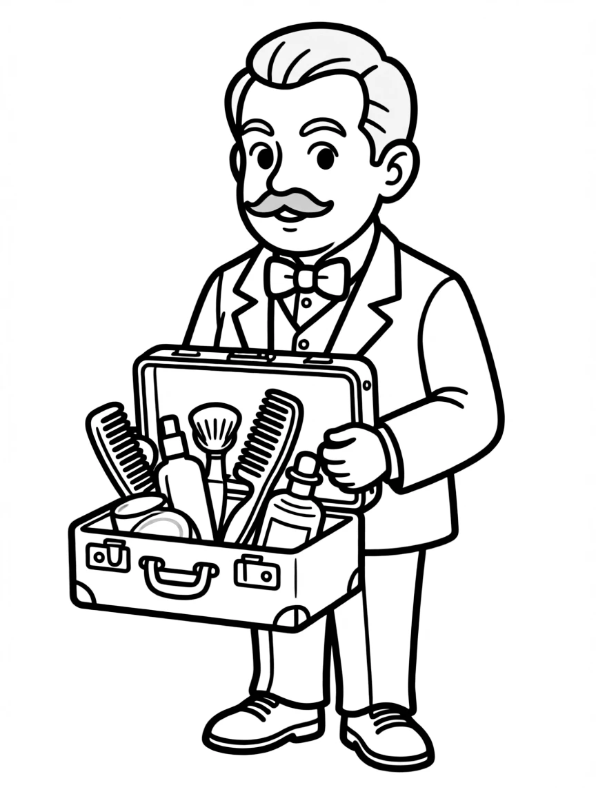Hercule Poirot with his valise of grooming products