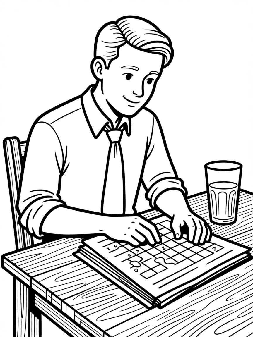 Inspector Morse solving a crossword puzzle with a pint