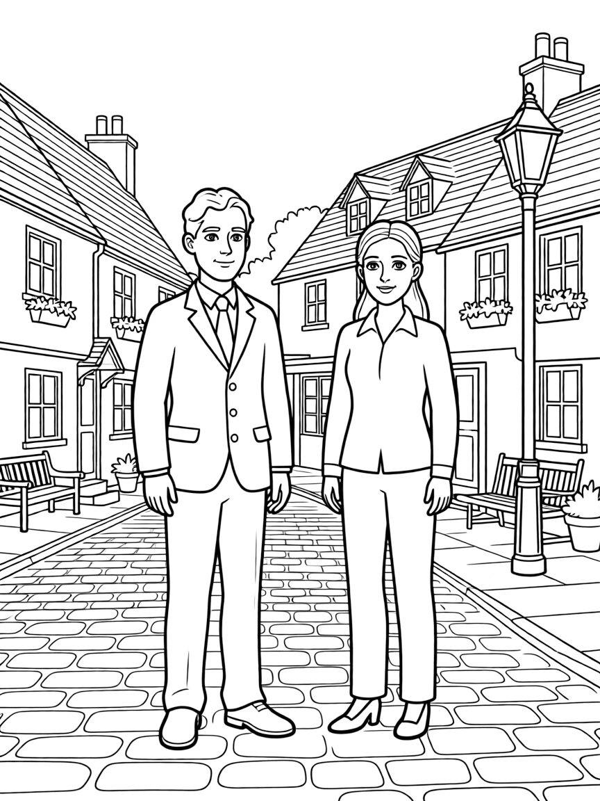 Thomas Lynley and Barbara Havers from Elizabeth George's novels in a British village