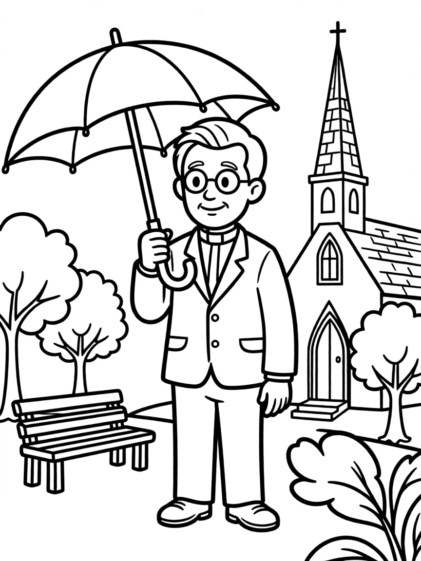 Father Brown with his umbrella solving crimes in his parish
