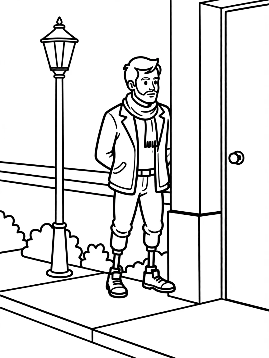 Cormoran Strike with his prosthetic leg staking out a suspect