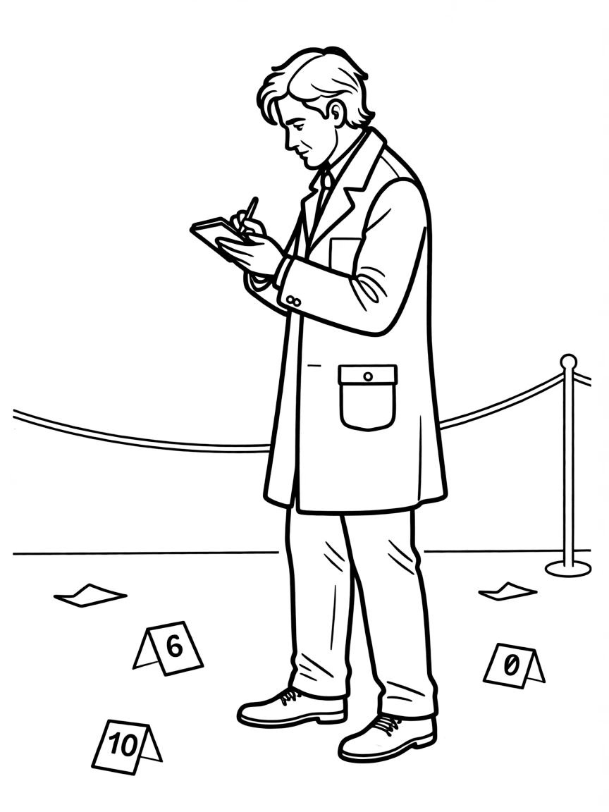 Adam Dalgliesh from P.D. James' novels writing poetry at a crime scene