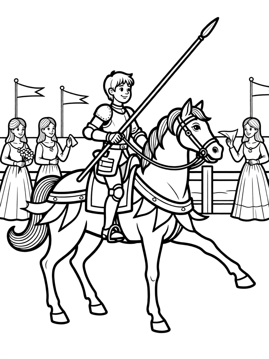 Ivanhoe jousting in a tournament with ladies watching