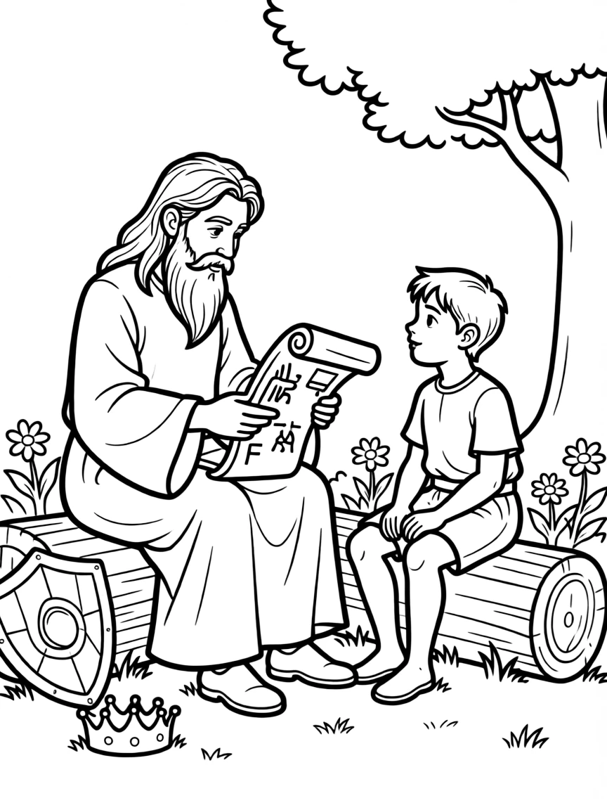 Merlin teaching young Arthur about kingship