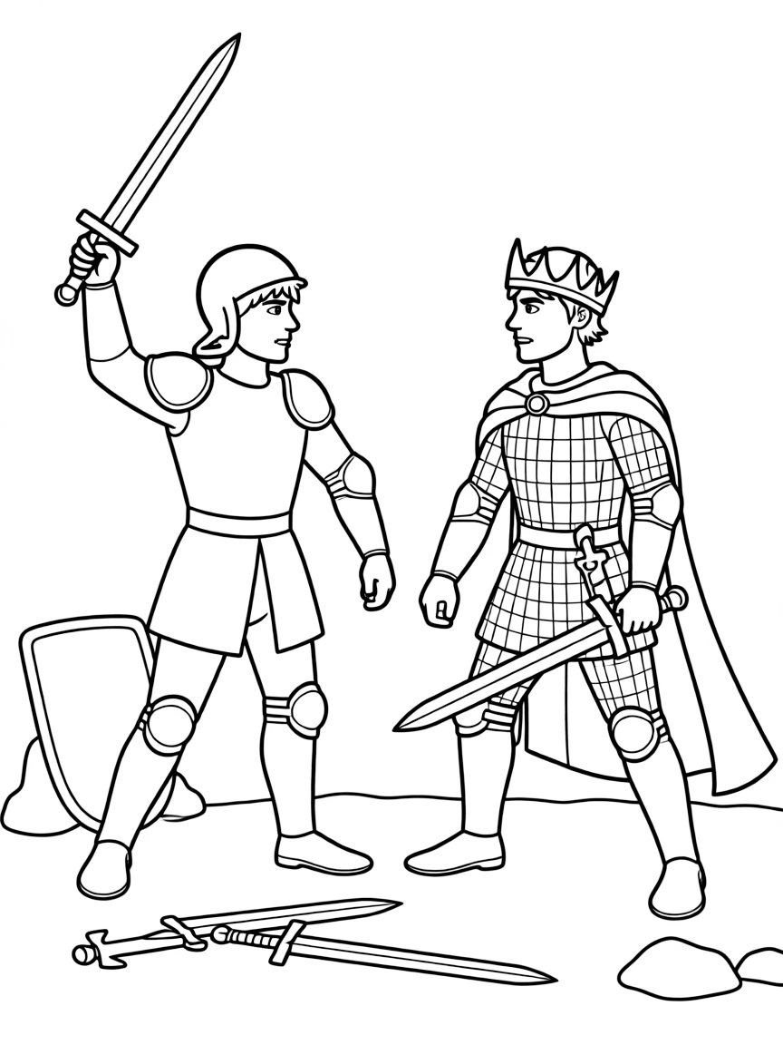 Mordred and Arthur in their final battle
