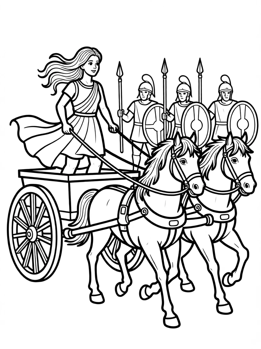 Boudica leading her chariot against Roman legions