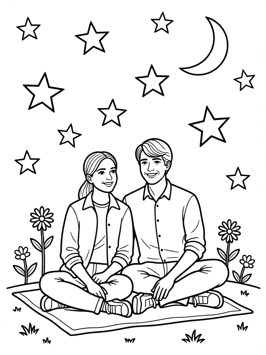 Hazel Grace and Augustus Waters from "The Fault in Our Stars" under the stars