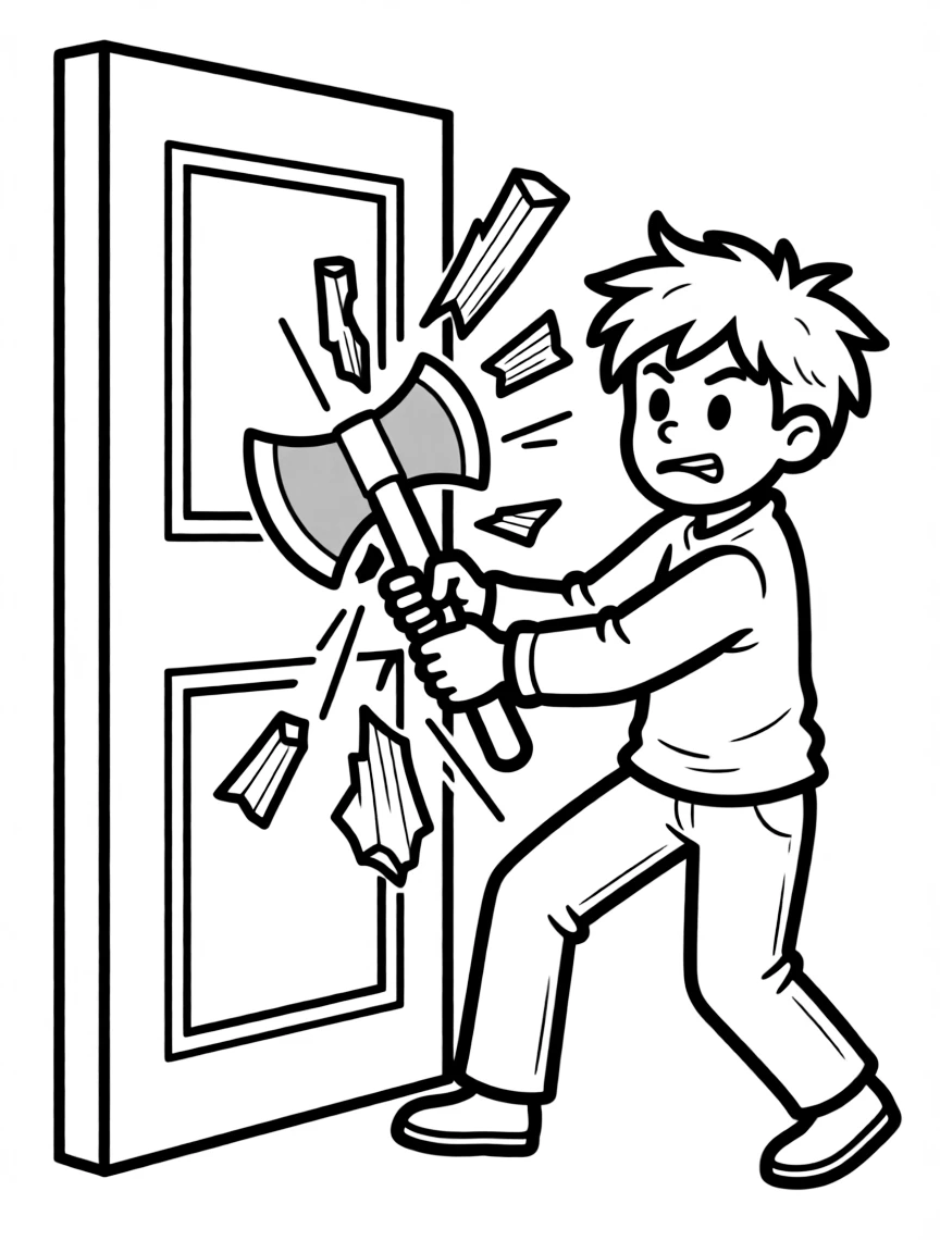Jack Torrance from "The Shining" breaking through the door with an axe