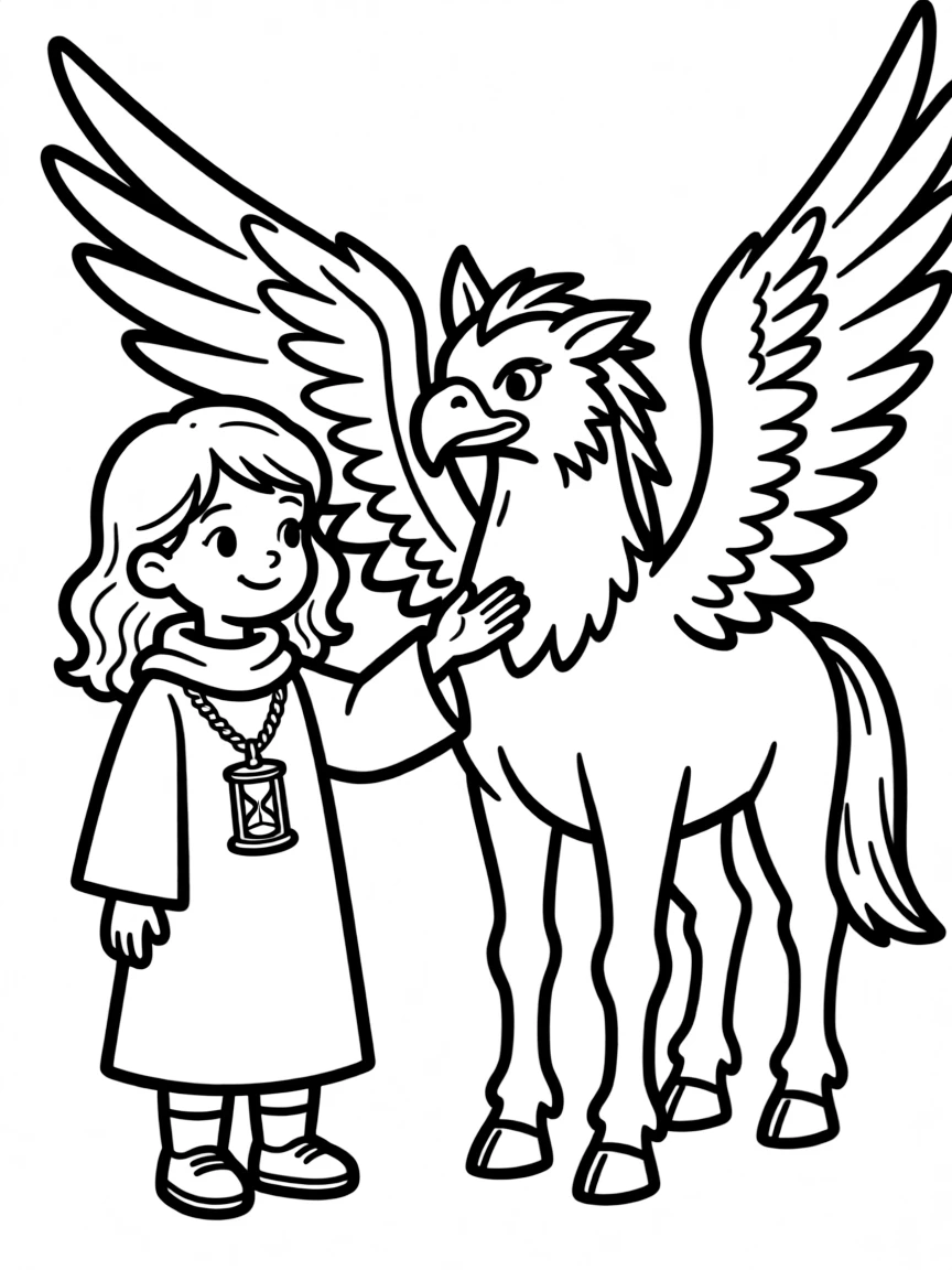 Hermione Granger with her time-turner saving Buckbeak