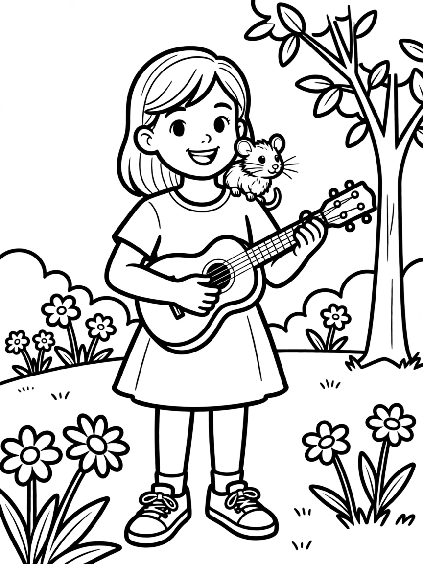 Stargirl with her pet rat Cinnamon and her ukulele