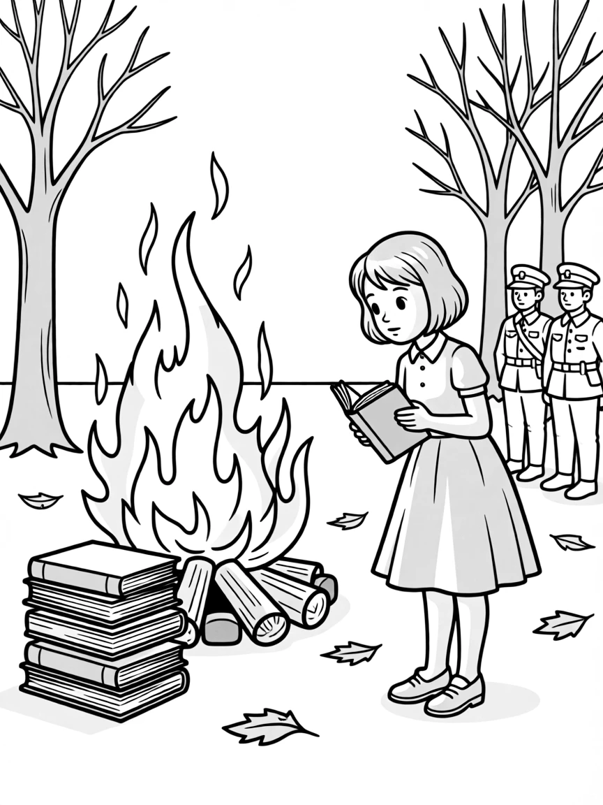 Liesel Meminger from "The Book Thief" stealing a book from Nazi book burning