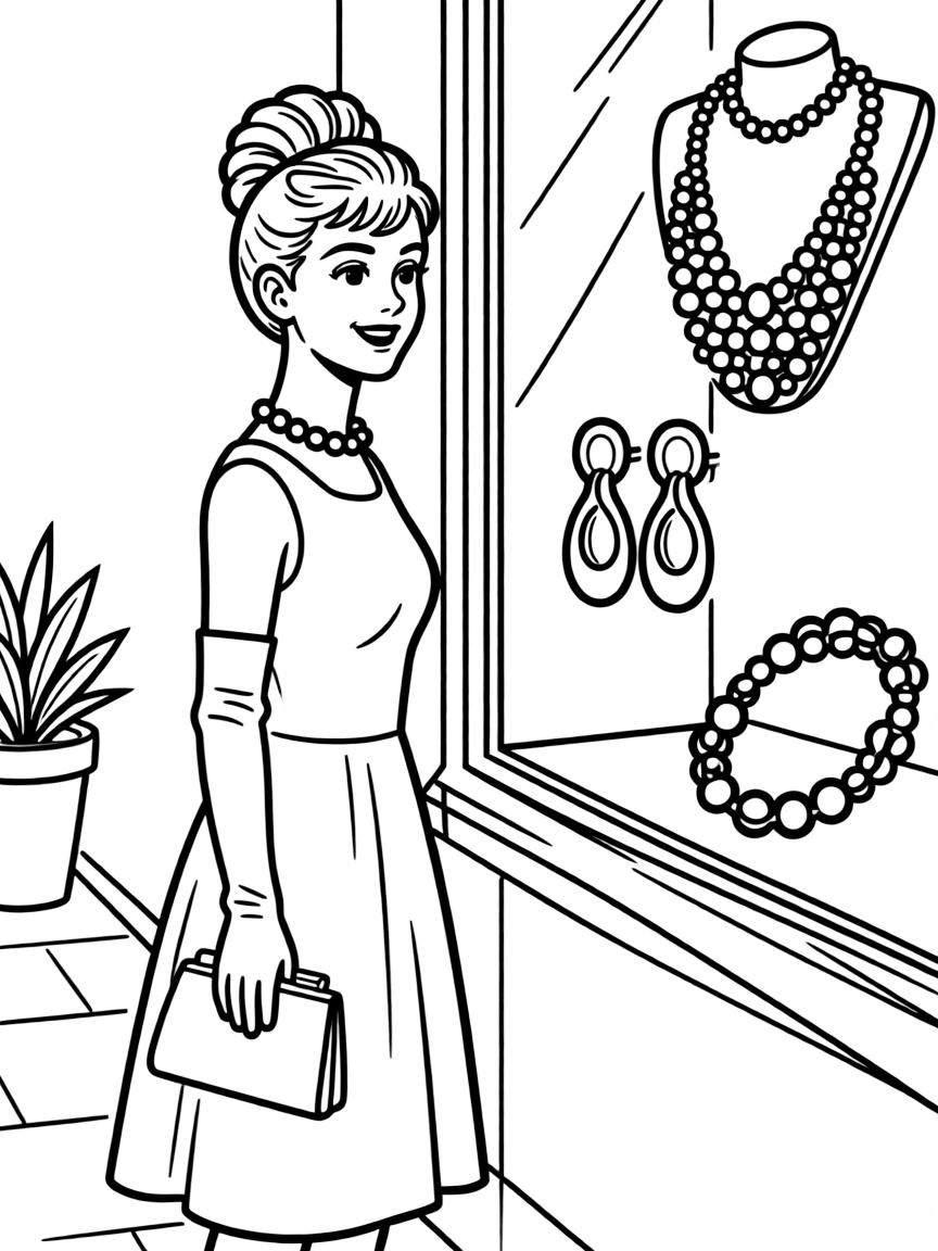 Holly Golightly from "Breakfast at Tiffany's" looking in the jewelry store window