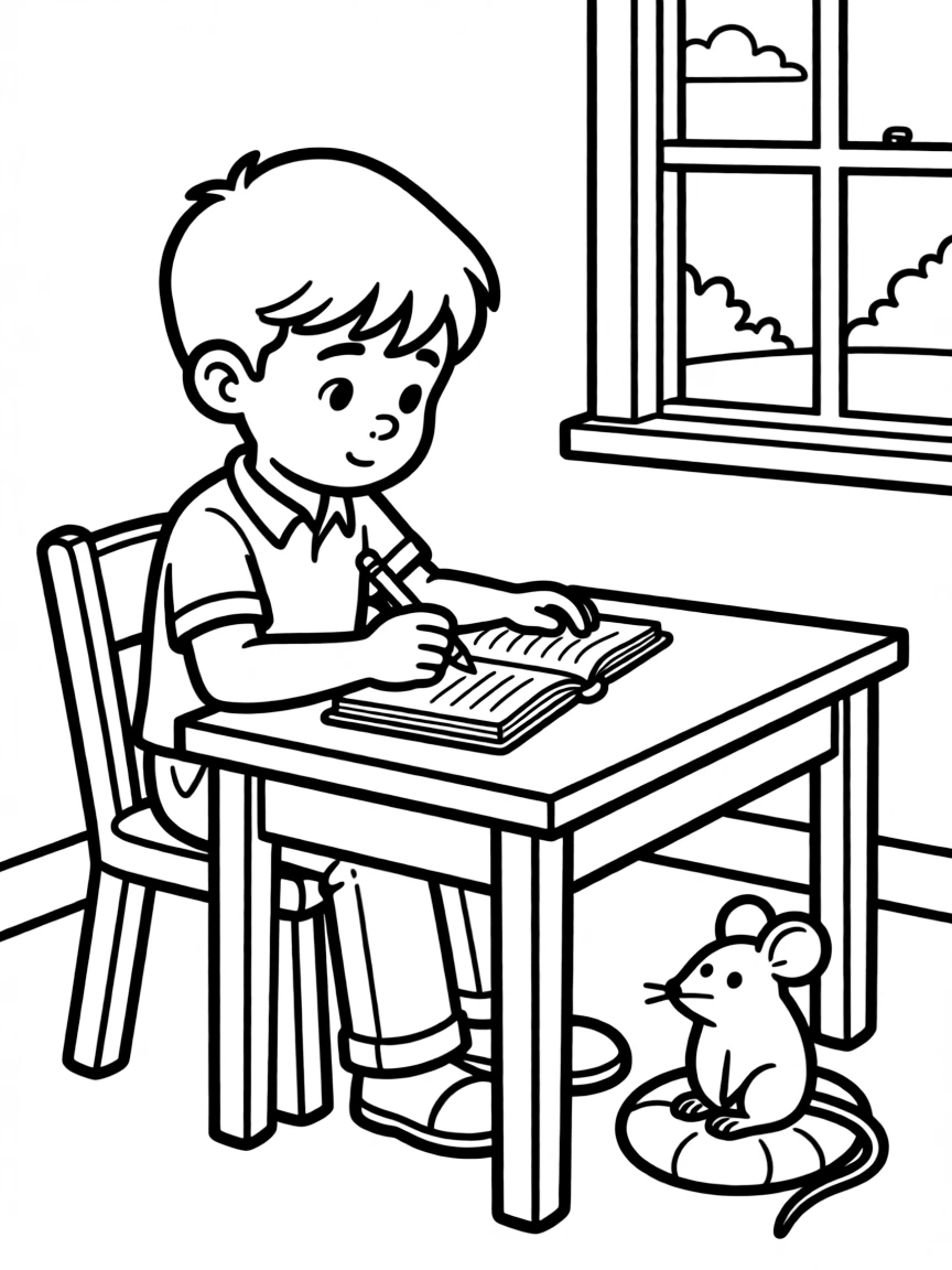 Charlie from "Flowers for Algernon" writing in his journal with Algernon the mouse
